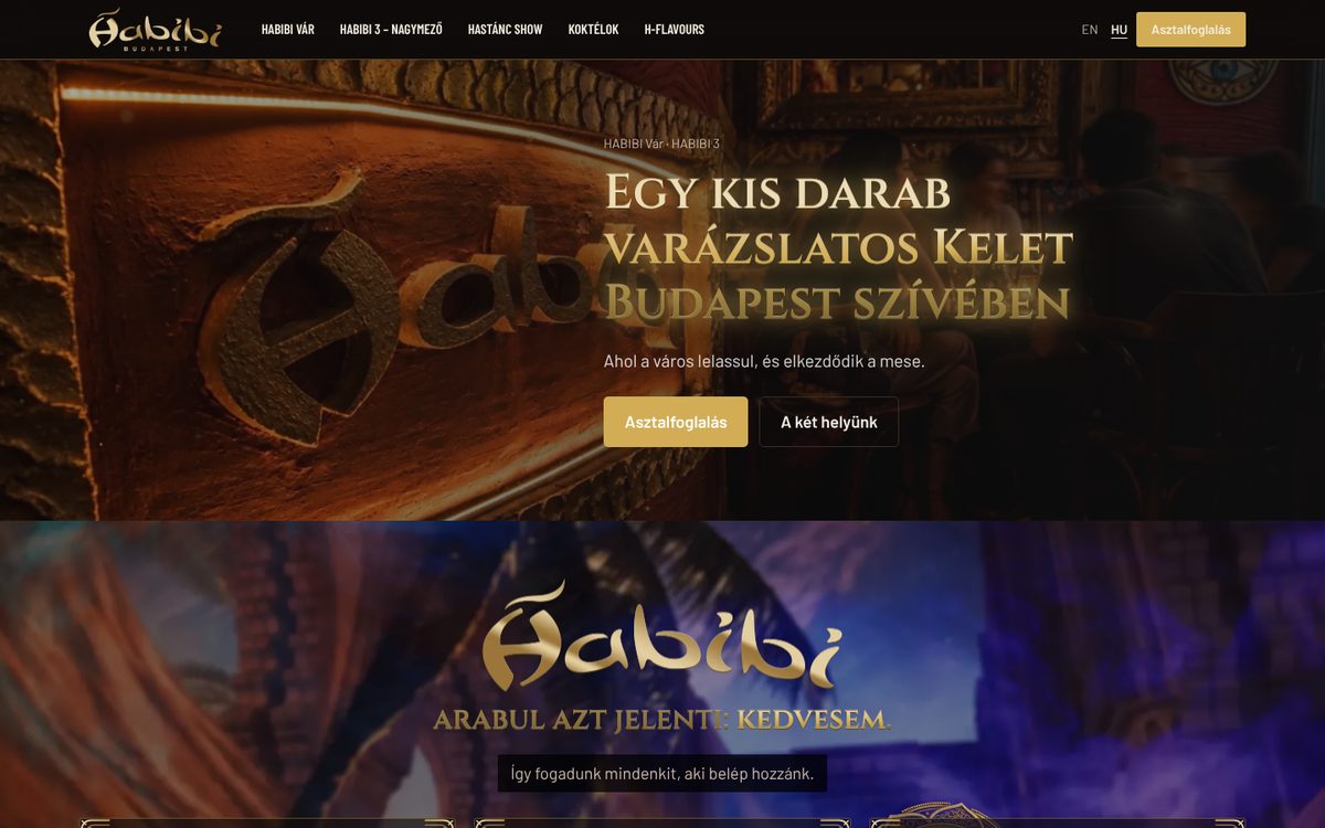 A habibibudapest.com nyitóképernyője